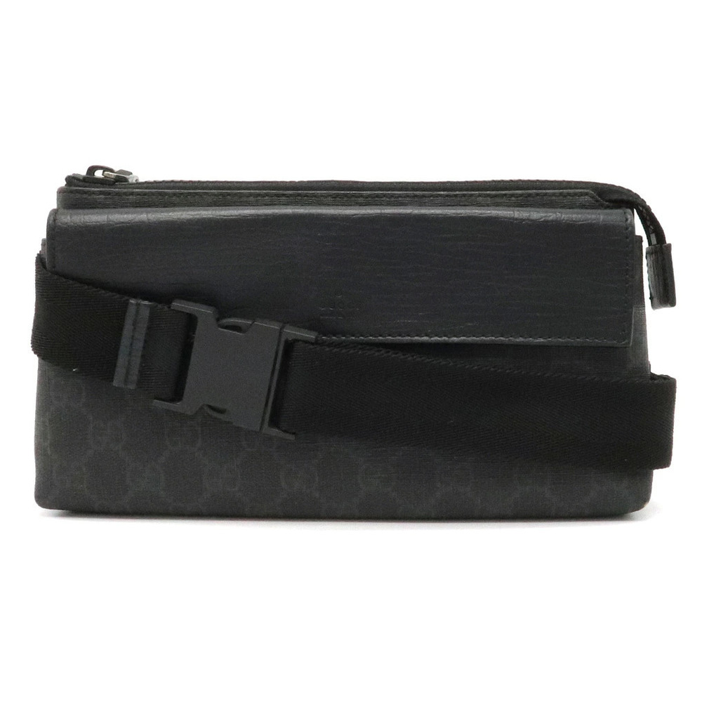 Gucci GG Plus Supreme Waist Pouch Clutch Bag Body Hip Leather Black